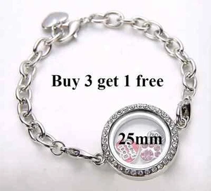 Silver Crystal Round Living Memory Locket Bracelet For Floating Charms - 25mm - Picture 1 of 1