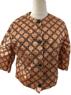 Lee Mar Vintage 1970's Orange W Black Velvet Lace Polyester Blouse Size S/M - Image 1 of 4