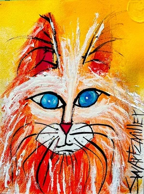 colorful -ORANGE CAT PAINTING POP ART Recycled CB Original SWARTZMILLER DNA wall - Image 1 of 4
