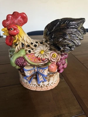  复古感恩节陶瓷 Lg. 公鸡乡村农场动物家禽  — 第 1/4 张图片