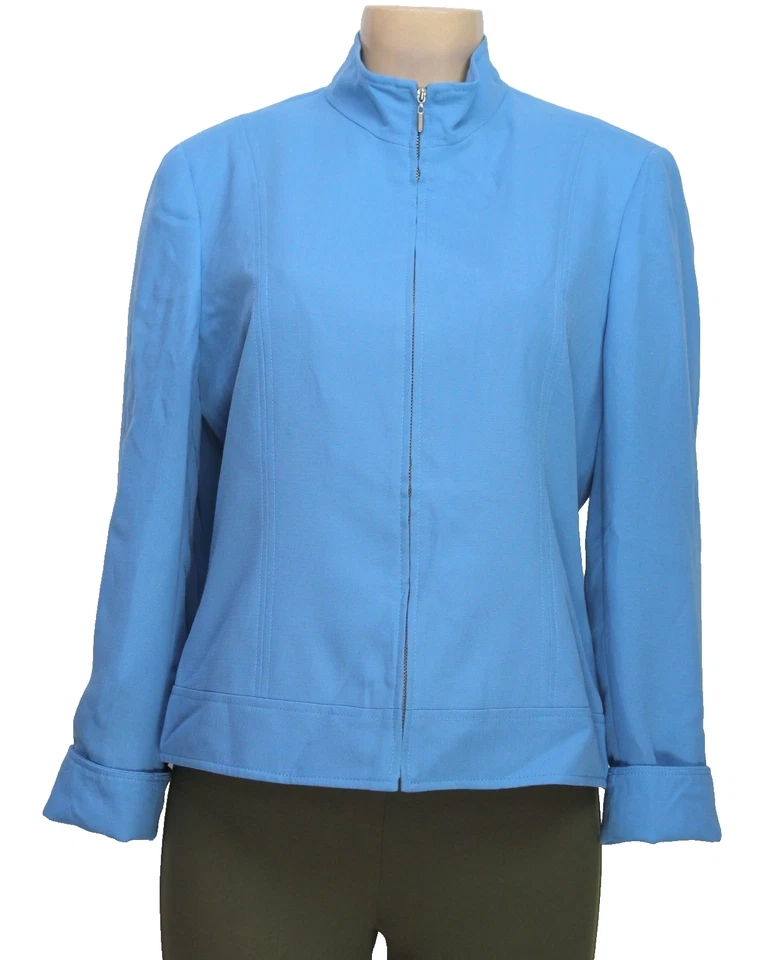 Chaqueta para mujer Evan Picone cremallera completa manga larga azul talla 12 Foto 1 de 4