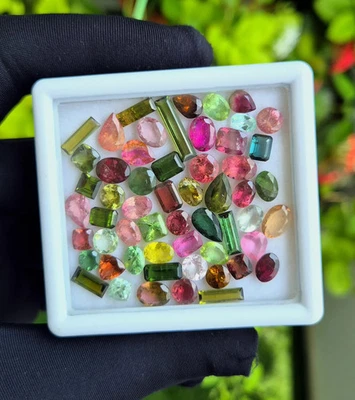 100 Pieces Tourmaline Faceted Gemstone Mix Shape and Size Tourmaline Cut Stone, - Image 1 of 4