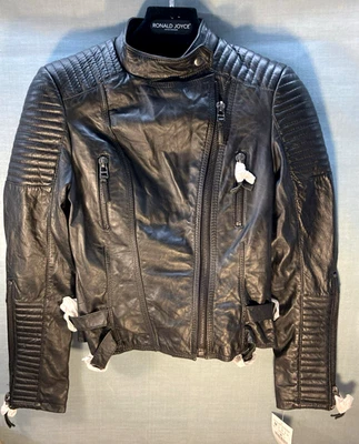 Zara Genuine Black Soft Leather Ladies Biker Jacket NEW Size M RRP £119 - Image 1 of 4