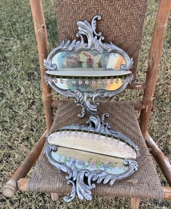 PAIR OF VINTAGE TRACY PORTER WALL MIRRORS SHELF BUTTERFLIES FLORAL SHABBY CHIC - Picture 1 of 12