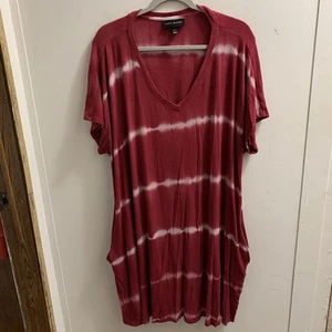 Lane Bryant Dress Tie Dyed Red 26/28 Pit To Pit 27” Length 39” Short Sleeves - Picture 1 of 3