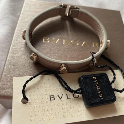 Bvlgari Serpenti Forever Leather Bracelet Bangle in Gray Beige Made in Italy NEW - Image 1 of 4