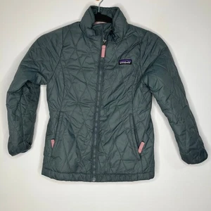 PATAGONIA Kids' Nano Puff Diamond Quilt Jacket Green Pink Small 7/8 - Picture 1 of 4