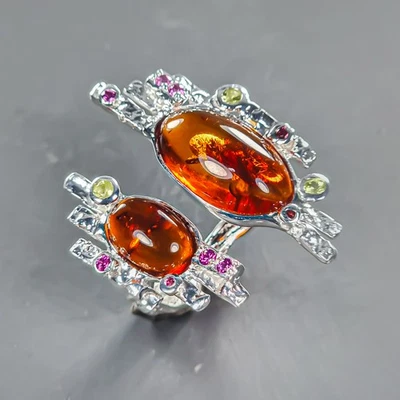 Anillo ámbar natural hecho a mano de plata de ley 925 tamaño 7,5/R439280 Foto 1 de 4