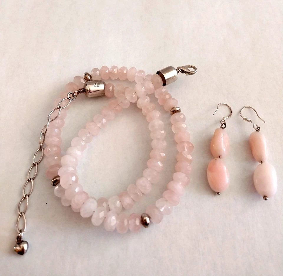 JUEGO DE COLLAR/PENDIENTES JAY KING Cuarzo Rosa Facetado Redondo Cuentas Esterlina NUEVO Foto 1 de 1