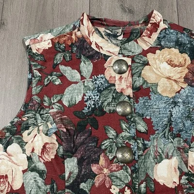 Vtg Cactus Flower Tapestry Concho Women’s Western Vest Sz Large USA Made Floral - Image 1 of 4