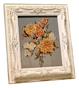 VTG Averill Floral Lithograph Print Ornate 3D Wood Frame Shabby Cottage Wall Art - Picture 1 of 16