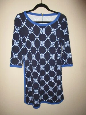 Ladies Crown & Ivy Blue Nautical Key Print 3/4 Sleeve Shift Dress Size Small - Image 1 of 4