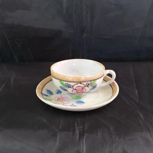 Taza de té y platillo infantil miniatura floral pintado a mano Japón de colección sin marca - Imagen 1 de 10