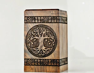 Urna de cremación del árbol de la vida de madera para cenizas humanas y mascotas caja de recuerdo para humanos - Imagen 1 de 5