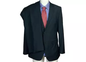 J.ferrar Suit 2 Piece Black Stripe Jacket 38R 2 Butn Pants 32X27 + FREE SILK TIE - Picture 1 of 14