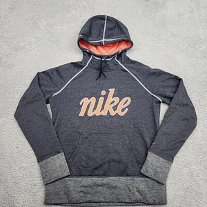 Nike Pullover Womens Medium Grey Therma Fit Hoodie Sweatshirt Spellout Logo - Picture 1 of 11