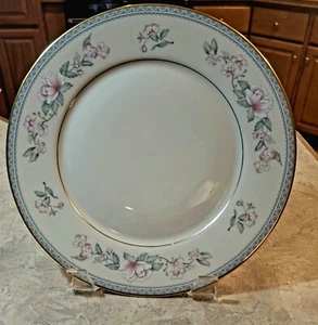 LENOX SERENADE Dinner Plate Cherry Blossom Pink, Green & Gold Trim USA. 6 Avail - Picture 1 of 5