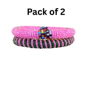 Pack de 2 Muñequeras Pulsera Masai Cuentas Africanas Unisex Hechas en Kenia Rosa - Imagen 1 de 8