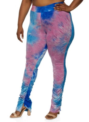 Pantalón Talla Grande Elastizado Acanalado Cintura Alta Suave Púrpura Azul Tie Dye 4X Nuevo con Etiquetas Foto 1 de 4