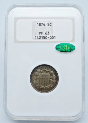 1874 Proof Shield 5c Nickel NGC & CAC PF 63 Old Holder - U943 - Image 1 of 4