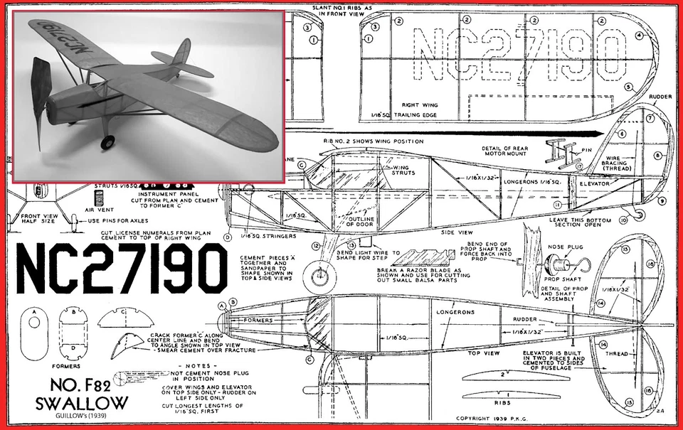 Planes de avión modelo Guillows (FF): TRAGAR 15" escala alimentado por goma (1939) Foto 1 de 1