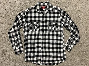 Montage, Mens Plaid Long Sleeve Casual Button Down Shirt in Black and White