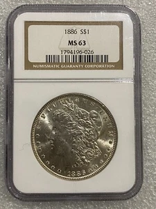 1886 Morgan Silver Dollar NGC MS63 ~ Golden Hues ~ Vintage Holder ~ (026) - Picture 1 of 2