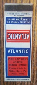 PETE LAPCHAK ATLANTIC GAS STATION MATCHBOOK COVER: WILKES-BARRE, PENNSYLVANIA E1 - Picture 1 of 2