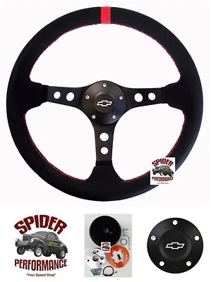 1960-1969 Chevrolet pickup steering wheel BOWTIE 13 3/4" RED LINE SUEDE - Image 1 of 4