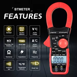 Pinza amperimétrica digital 2000A 2000V Multímetro TRMS AC DC Voltio Medidor de corriente APP - Imagen 1 de 8