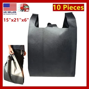 10Pcs Large Non Woven Reusable Grocery Shopping Tote Bags Recycled Black 15"x21" - Picture 1 of 3