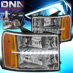 FOR 2007-2013 GMC SIERRA 1500 2500HD HEADLIGHT LAMP W/LED KIT SLIM STYLE CHROME - Picture 1 of 12