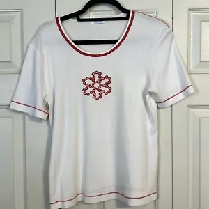 T-shirt girocollo manica corta bianca taglia media ESCADA SPORT con perline ricamate - Foto 1 di 9