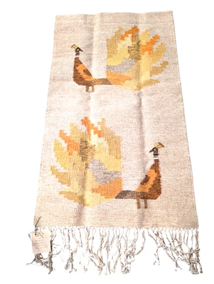 Vtg Peacock Hand Woven  Wool Wall Tapestry Tapisseries De La Mère, India 23”x39” - Image 1 of 4