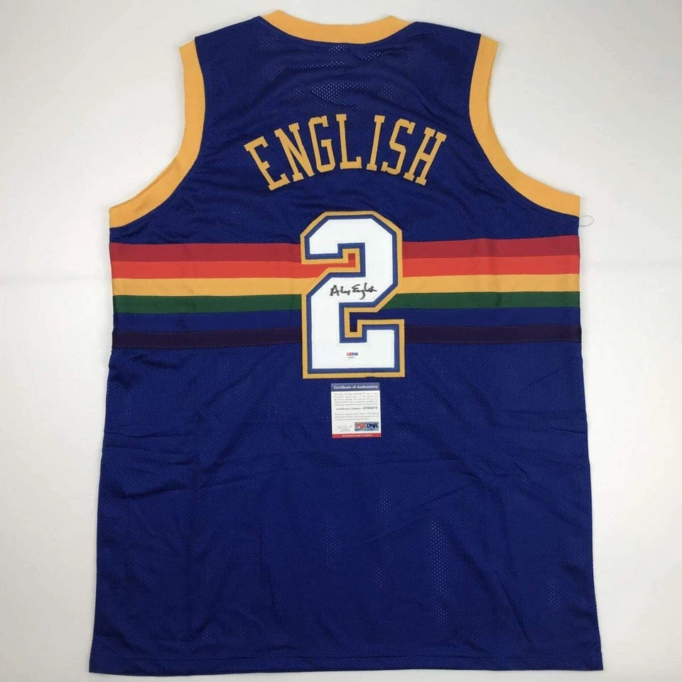 Autographed/Signed Alex English Denver Blue Basketball Jersey PSA/DNA COA - Изображение 1 из 4
