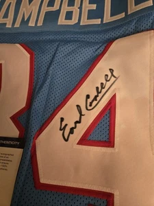 Autographed/Signed EARL CAMPBELL HOF 91 Houston Blue Stat Jersey AAA Certificate - Picture 1 of 13