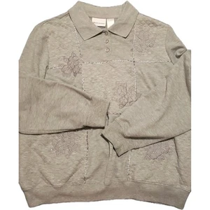 Vtg Alfred Dunner XL Collar Long Sleeve Gray Patchwork Floral Sweater - Picture 1 of 10