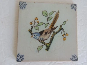Piastrella policroma vintage Makkum Holland Tichelaar dipinta a mano uccellino su ramo #10 - Foto 1 di 5