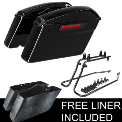 Hard Saddlebags Saddle Bags W/ Black Conversion Brackets Fit For Harley Softail - Image 1 of 4