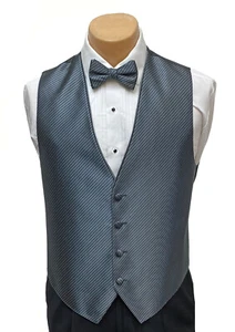Men's Charcoal Grey Tuxedo Vest with Tie Bow or Long Groom Prom Wedding Party - Picture 1 of 9