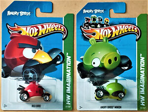 2012 HOT WHEELS IMAGINATION ANGRY BIRDS #35 MINION & #47 RED BIRD - LONG CARDS