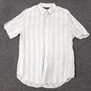 perry ellis button up shirt mens XL city fit short sleeve 100% linen striped - Picture 1 of 6