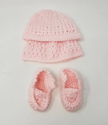 Crochet Recién Nacido Bebé Niña Rosa 2 Sombreros y Botas Foto Utilería Set Foto 1 de 4