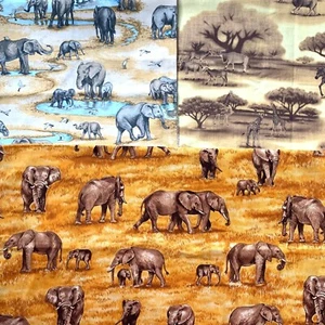 3 pieces Safari Elephants African Savannah Print Cotton Fabric 44"x21" F412 - Picture 1 of 6