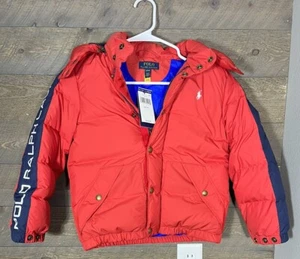 Polo Ralph Lauren Kids Down Puffer Jacket Logo Hooded Coat Red Sz 8 - Picture 1 of 4