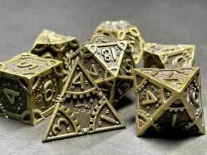 Dragon Steampunk Bronze - 7 Piece Metal Polyhedral DND RPG 5e Dice Set - Picture 1 of 3