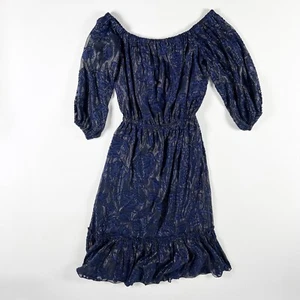 Shoshanna Tabitha Silk Cotton Blend Metallic Floral Flower Off Shoulder Dress 2 - Picture 1 of 4