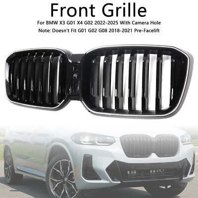Glossy Black Front Bumper Kidney Grille Per BMW X3 G01 X4 G02 2022-2025 S1 - Image 1 of 4