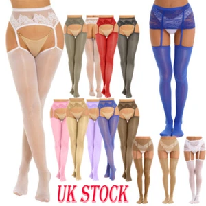UK Womens Tights Pantyhose Floral Lace Thigh High Stockings Garter Belt Lingerie - Picture 1 of 154