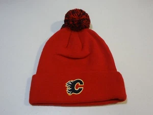 VTG NHL Calgary Flames LOGO Knit Cuffed Pom Beanie Cap Hat Zephyr NEW NWT - Picture 1 of 2